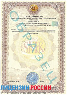 Образец сертификата соответствия (приложение) Новошахтинск Сертификат ISO 13485